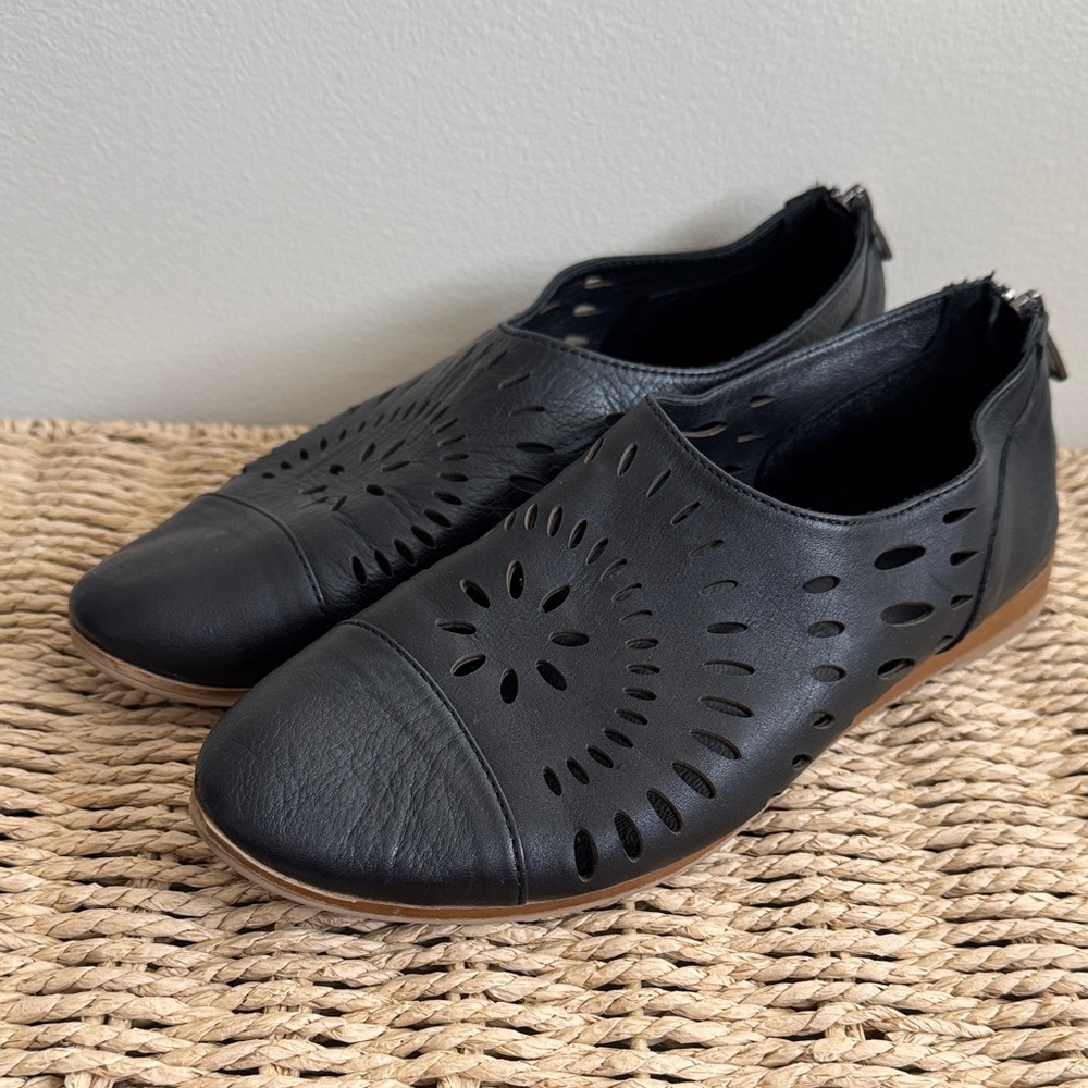 Black Leather perforated  Turkish leather flats -Women's Shoes
